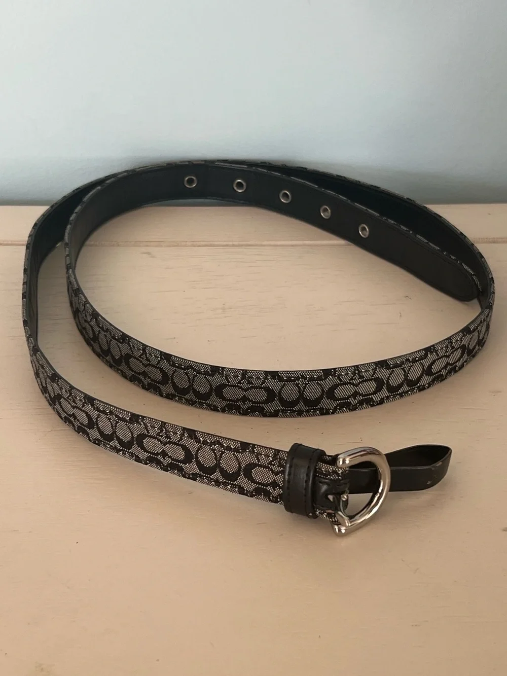 Coach Black and Gray Signature Pattern Women's Belt